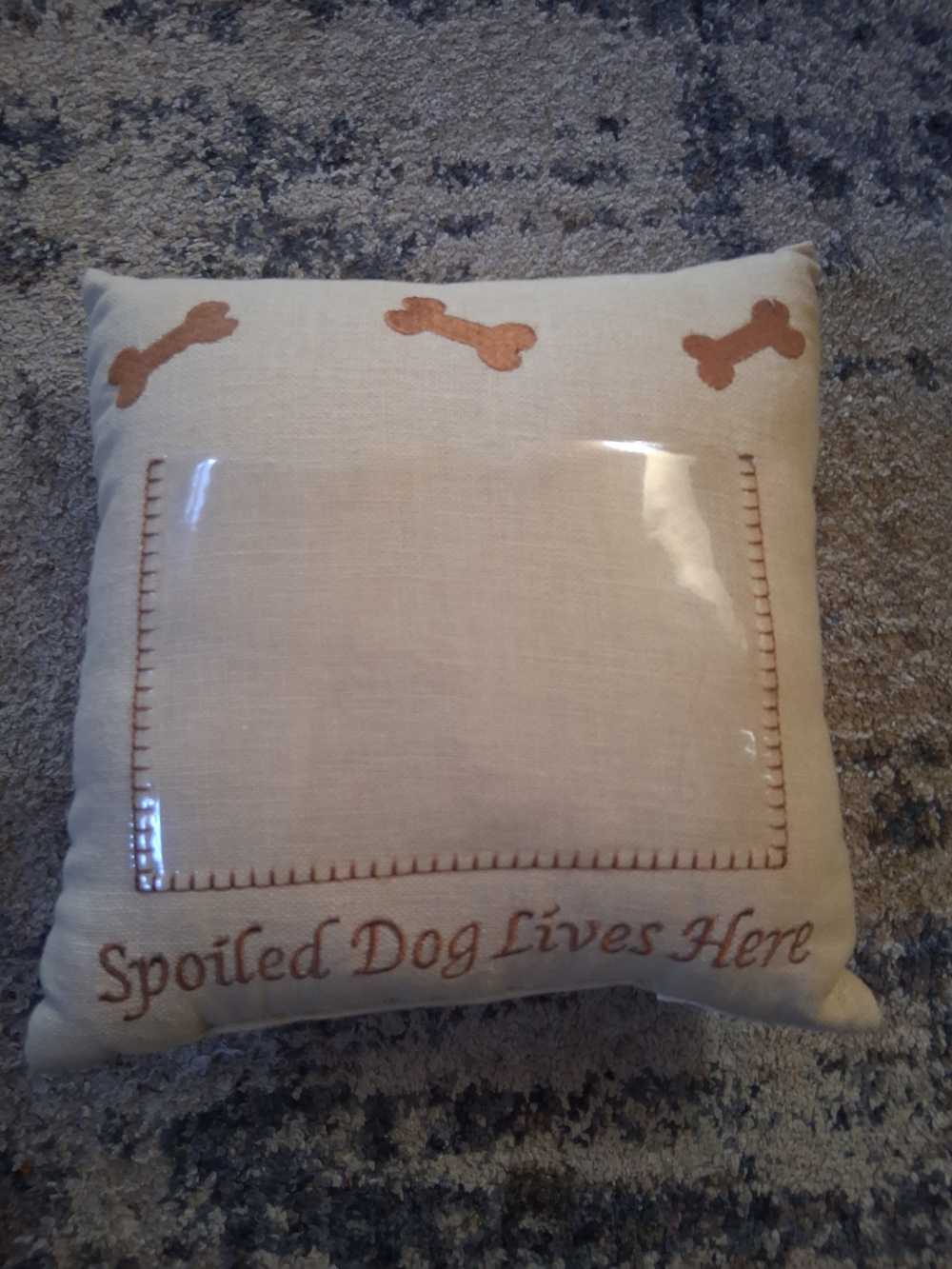 Cream Dog Pillow with Brown Bone Accent - Pet Bedding Cushion